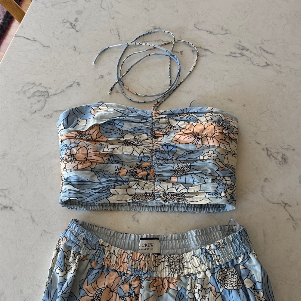 J.Crew Blue Peach Floral Collection textured satin skirt set in zinnia floral xs